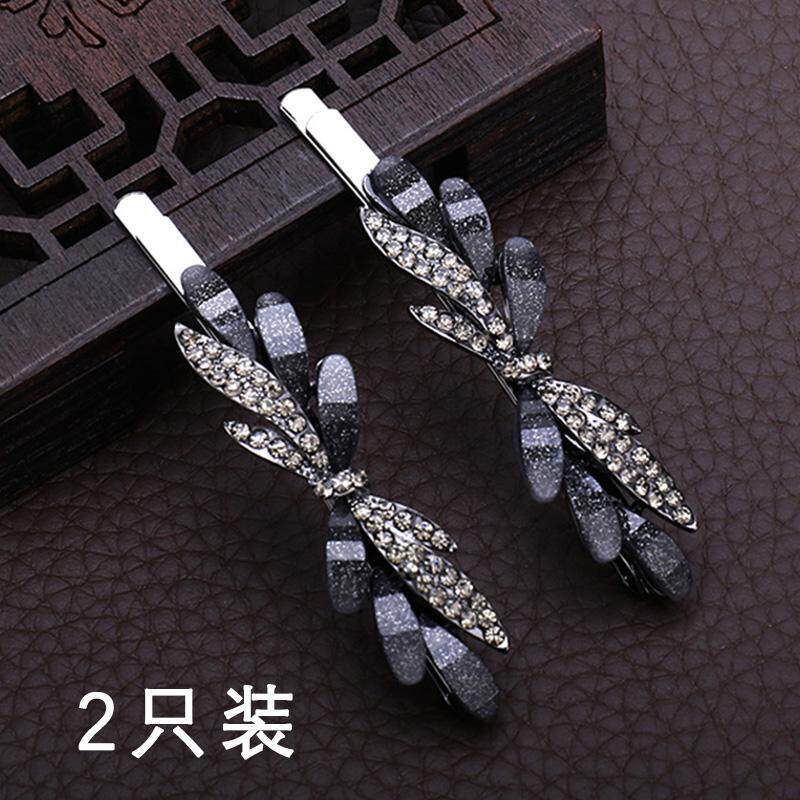 新款一字对夹蝶舞水钻黑色发夹