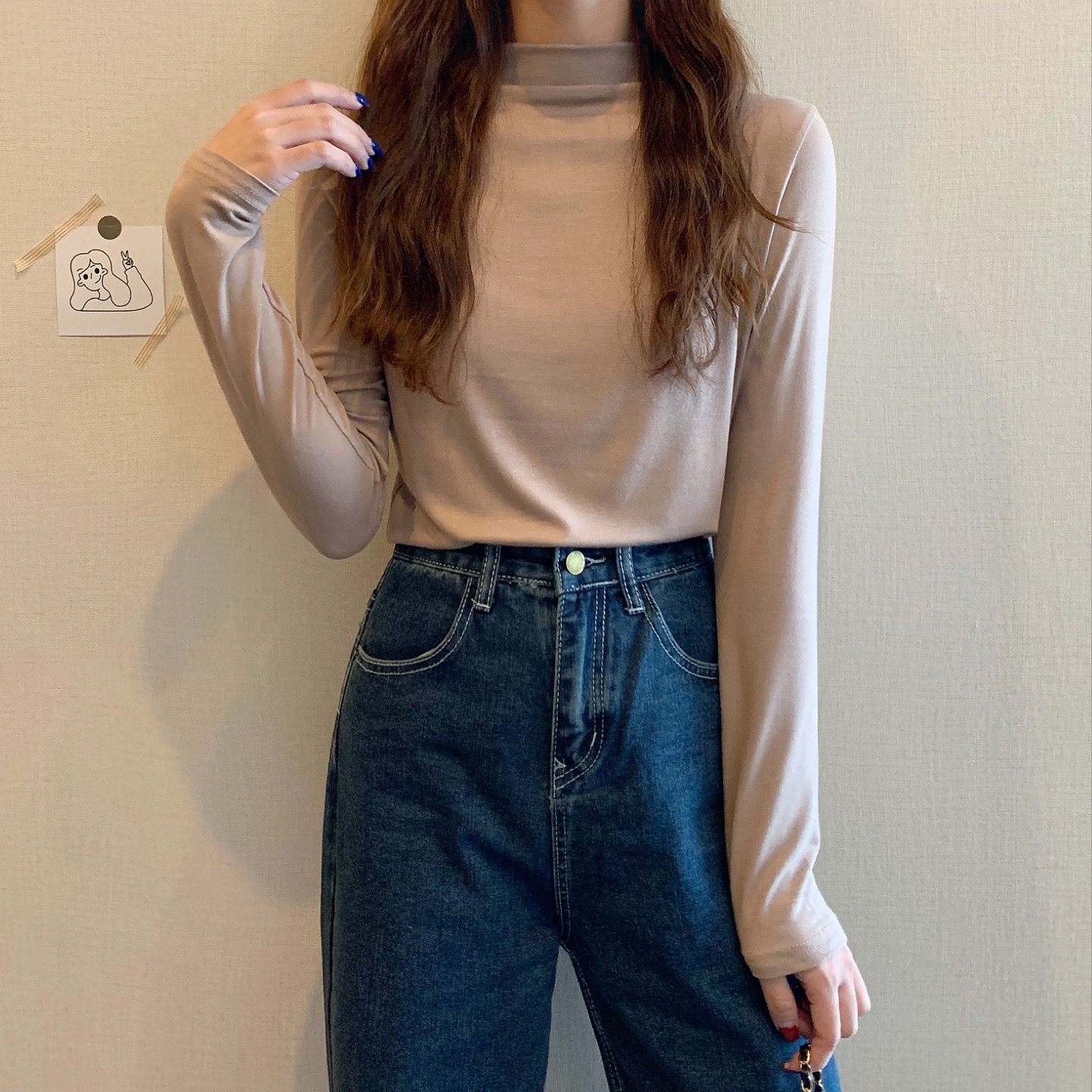 Real price fall and winter versatile basic super elastic solid half high collar women's bottom shirt