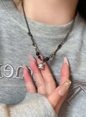 新中式国潮醒狮串珠项链女复古百搭锁骨链设计感小众民族风毛衣链