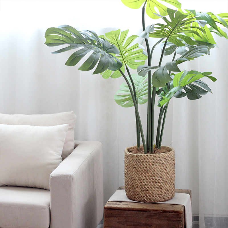 日式仿编织水泥花盆大藤编草编竹编北盆栽龟背竹落地陶瓷套盆复古