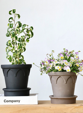 皇冠帝罗马创意黑色水泥花盆陶盆红陶蝴蝶兰粗陶陶土透气室内盆栽