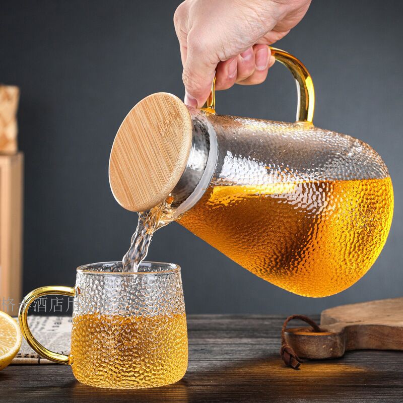 日式时尚锤纹冷热水壶泡茶壶花茶壶果冰茶壶果汁壶贵妃杯玻璃壶杯