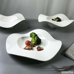 简约创意陶瓷甜品盘艺术波浪盘碗不规则餐厅摆设盘意境餐盘料理盘