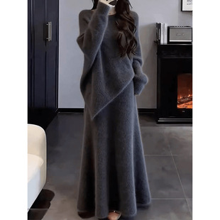 温柔慵懒风毛衣半身裙两件套女秋冬氛围感气质显瘦套装长袖套装