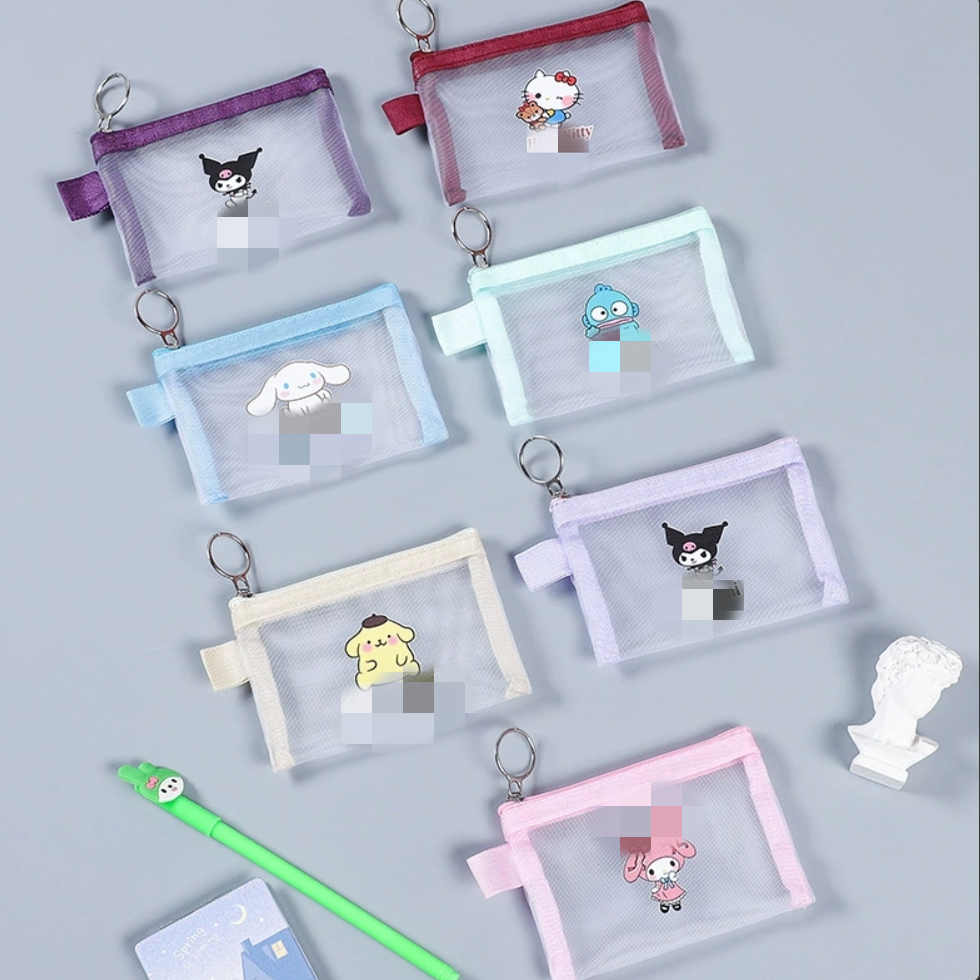 化妆口红袋透明拉链卡包钥匙袋小鱼卡通尼龙迷你网纱收纳袋硬币袋