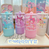 可爱多功能桌面旋转笔筒日系小库弹簧伸缩按压收纳化妆刷笔筒