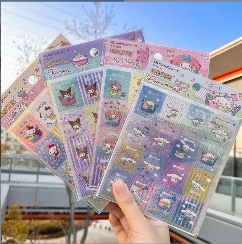 广博正版三丽鸥镭射闪贴纸创意学生手账贴防水水杯手机装饰贴,文具电教/文化用品/商务用品,贴纸/立体贴纸,淘宝优惠券,粉丝福利购,淘宝优惠卷
