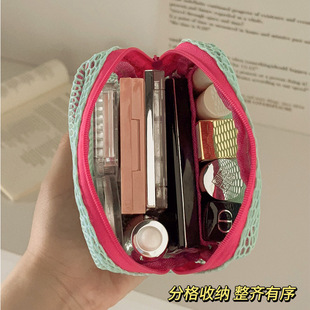 迷你手提包网格化妆包女外出便携小号化妆品分区收纳包补妆小包包