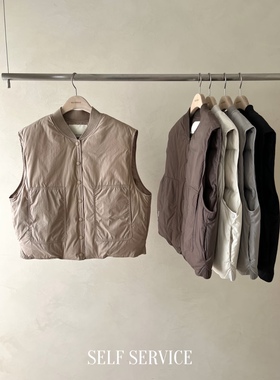 2025秋冬SELF SERVICE韩国东大门女装百搭棒球领短款羽绒马甲马夹