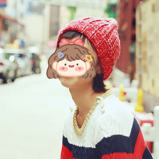 韩版冬潮款个性杂色卷边针织帽毛线帽 可爱女生保暖套头出游帽子