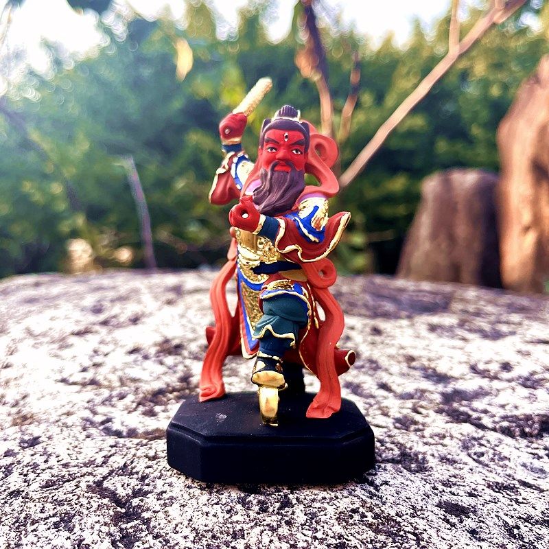 彩绘上色黄杨木雕都天王灵官原木手工雕刻华光元帅工艺品供奉摆件