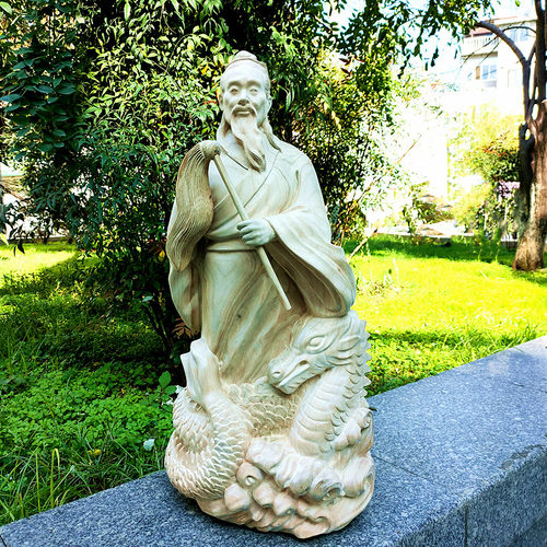 香樟木许真君手工雕刻高68厘米