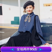 2020秋季新款牛仔纯色百搭长袖衬衫2