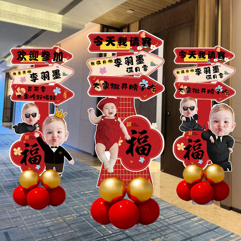 宝宝满月宴迎宾牌百天一周岁生日装扮布置套餐