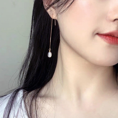 天然淡水真珍珠耳钉耳环 长款显脸瘦耳饰女2025年新款潮夏天爆款