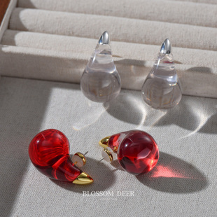 2026春晚王菲同款耳环轻奢高级感小众夸张透明水滴耳钉显脸小耳饰