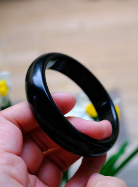 【一物一图】极黑的新疆和田玉塔青手镯～内径58.8mm～自家开料