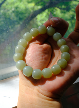 【一物一图】12mm新疆和田玉且末蓝老型珠单圈手串～16手围