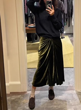 【TTDP】天天家法式复古45°斜裁丝绒半裙扭结水波纹理鱼尾裙1252