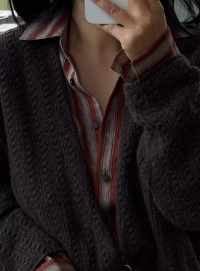 【TTDP】天天家慵懒风设计感山羊绒V领针织复古棕色软糯上衣1281