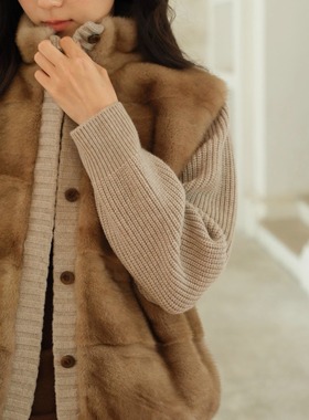 【TTDP】天天家丹麦进口水貂拼羊绒针织外套复古华贵皮草O10124