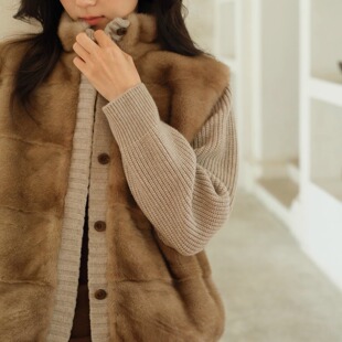 【TTDP】天天家丹麦进口水貂拼羊绒针织外套复古华贵皮草O10124