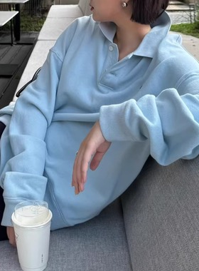 【TTDP】天天家经典Polo领浅蓝卫衣复古英伦廓形显瘦长袖上衣1176