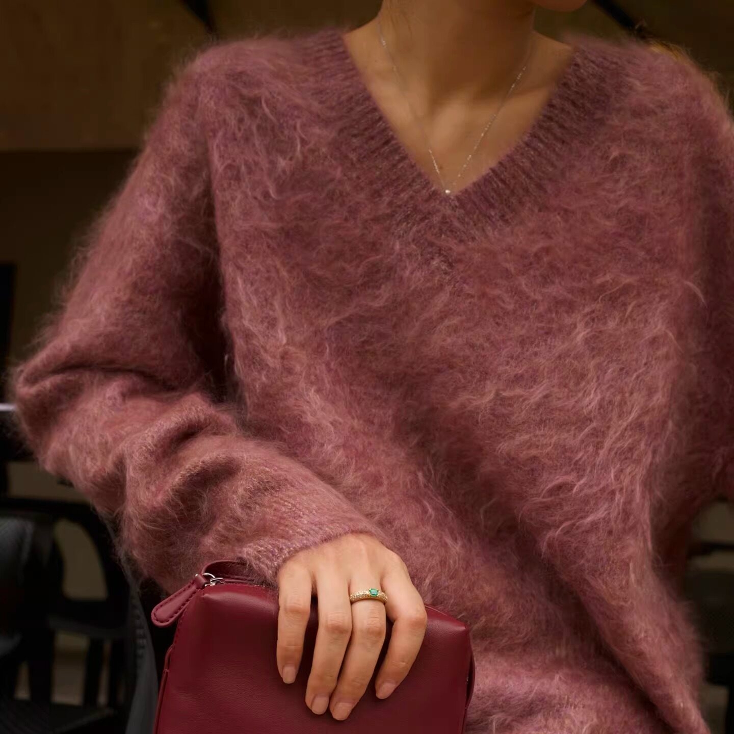 【TTDP】天天家V领花纱羊绒上衣1161