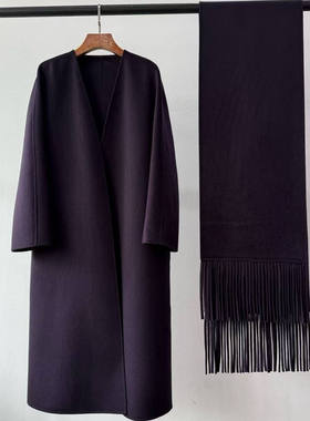 【TTDP】天天家100%山羊绒睡袍围巾老钱风极简经典裸领大衣 0948