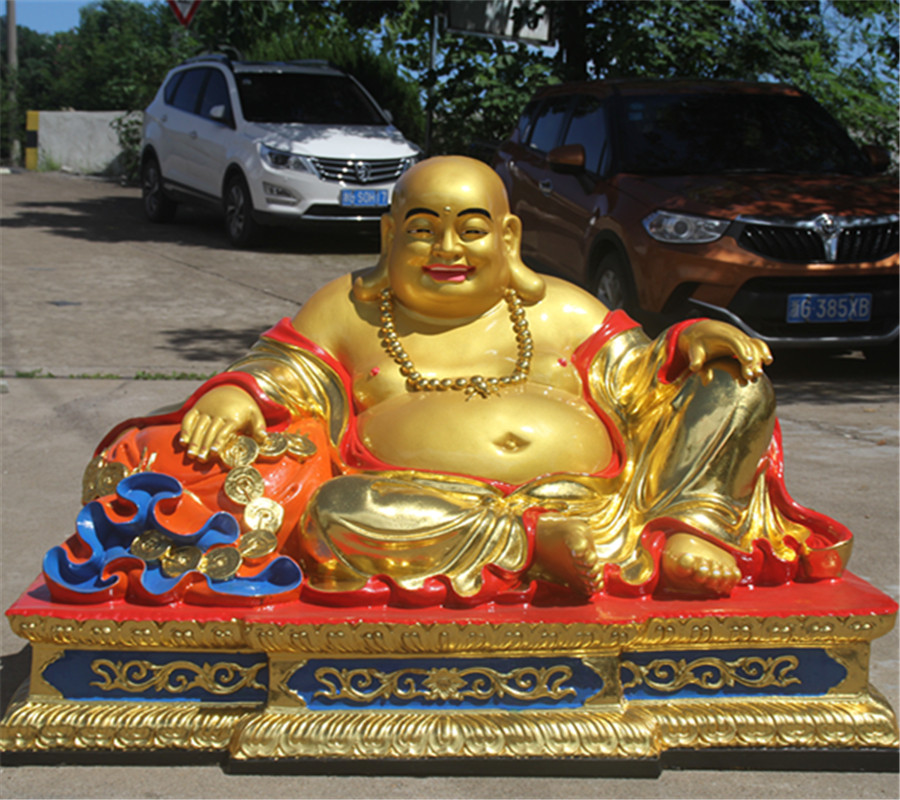 树脂玻璃钢方台弥勒佛 贴金彩绘88cm金刚台弥勒佛菩萨 开心笑佛