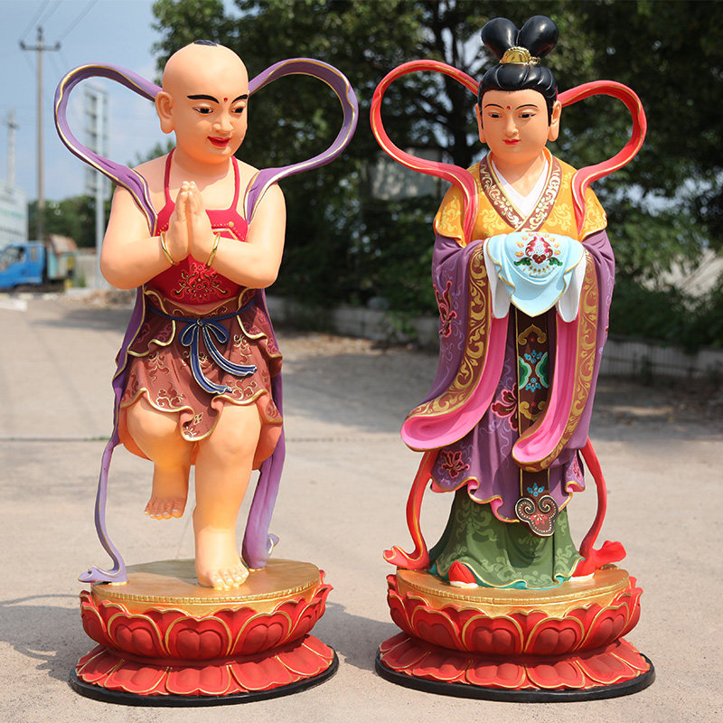 树脂彩绘童男童女1米3金童玉女佛像观音弟子善财龙女寺庙佛像