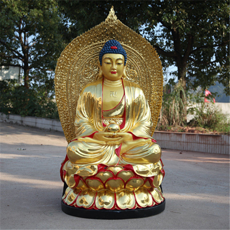 寺庙树脂彩绘带背光三宝佛