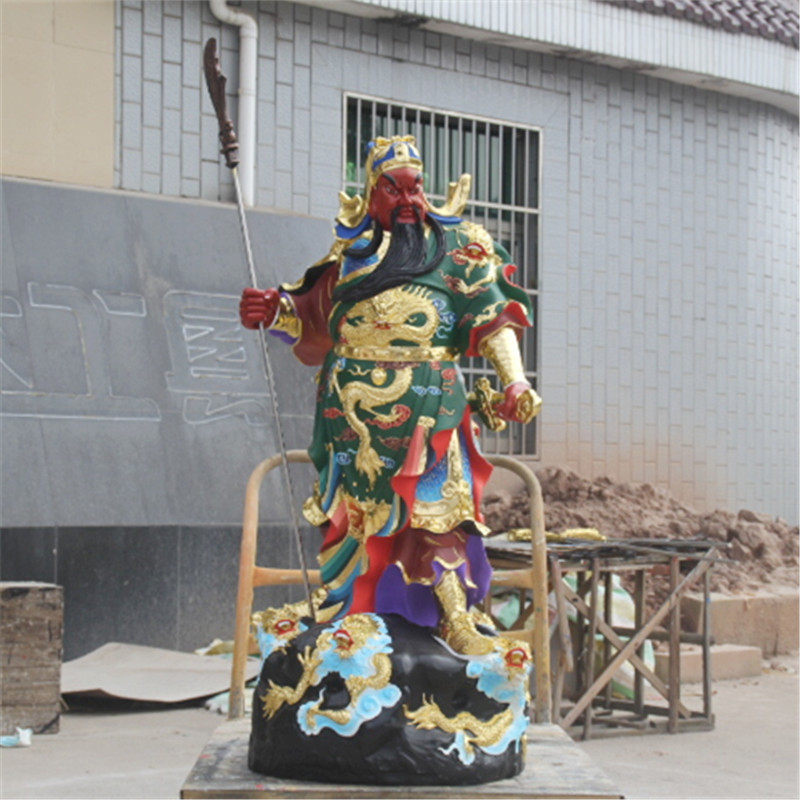 厂家直销大型 树脂玻璃钢佛像 1米3古彩九龙关公 站关公 关公像