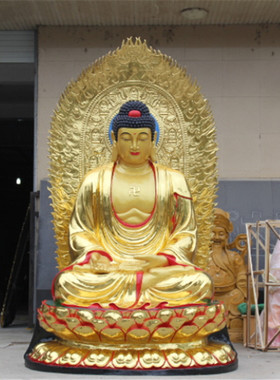 玻璃钢鎏金彩绘带背光寺庙佛像