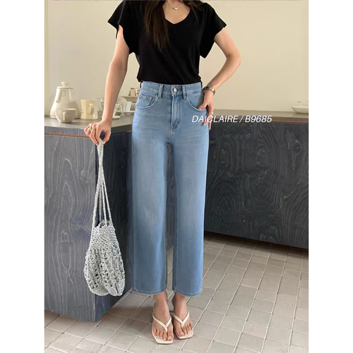 代嘉儿B9685法棍裤女2026春款四面弹修身显瘦爱心刺绣九分直筒裤