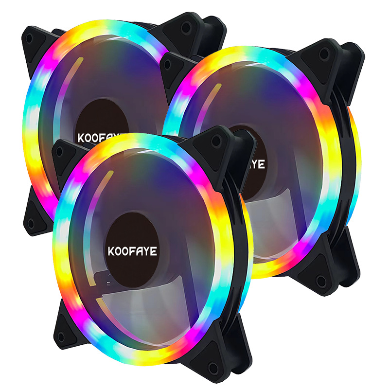 KOOFAYE双光圈发光风扇RGB幻彩静音 cooling fan机箱散热12CM盒装