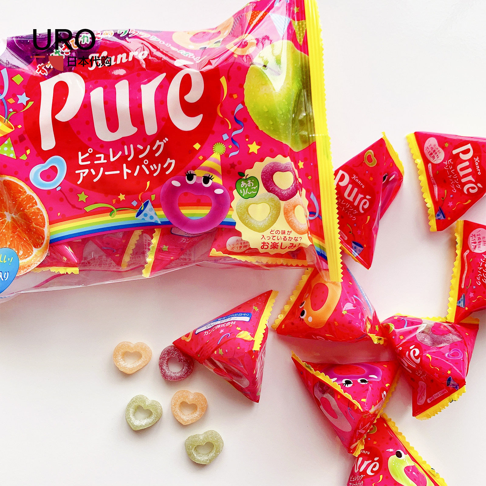 日本甘乐果汁爱心造型软糖橡皮糖QQ糖儿童糖果零食蜜桃苹果葡萄味