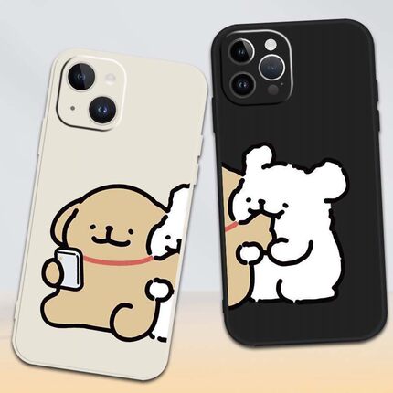 可爱线条小狗情侣手机壳适用于苹果16proOPPOReno12华为Mate40Pro素皮版VIVO小米红米K70/K70Pro三星