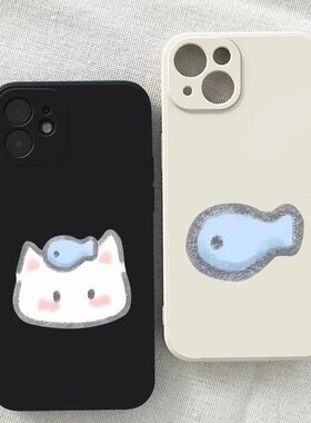 小猫和鱼简约情侣手机壳适用于苹果16/16promax/15/15plus/14OPPOreno9华为mate50/p60proVIVOs19小米三星