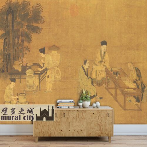 古风斗茶壁纸古代品茶图墙布
