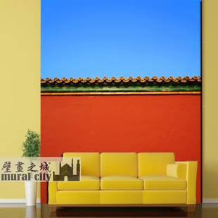 中国红墙纸故宫红宫殿摄影拍照壁纸中式宫墙复古餐厅饭店背景壁画