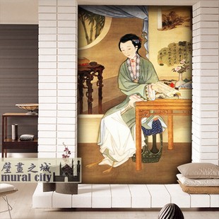 中式仕女图墙纸古典人物宋画墙布雍正十二美人图壁纸女子壁画