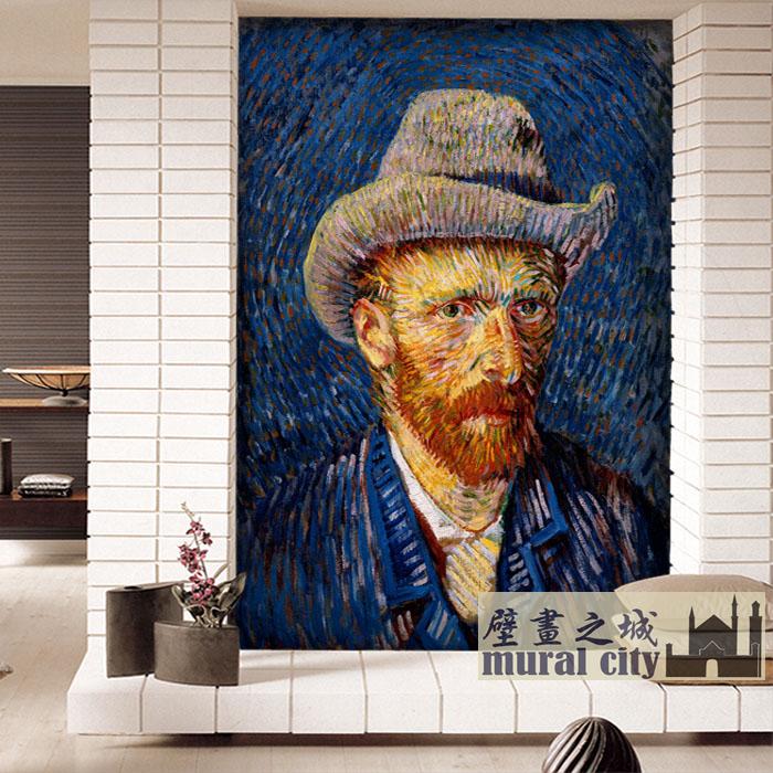 梵高自画像墙纸印象派文森特梵高油画壁纸欧式乡村壁画玄关背景墙