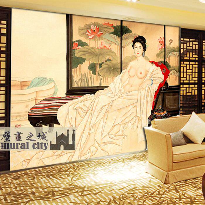 油画浴袍裸女壁纸古典女子女人美女墙纸油画酒店美容院背景墙壁画