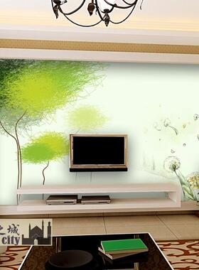 3d蒲公英现代简约绿色自然大型壁画客厅装修壁纸电视沙发背景墙