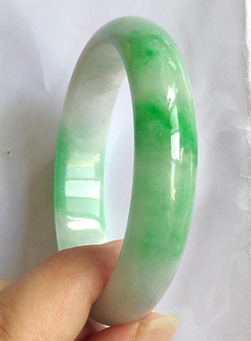 缅甸老坑冰糯种白底青翡翠手镯满果绿辣阳绿飘花真玉石手镯子女款