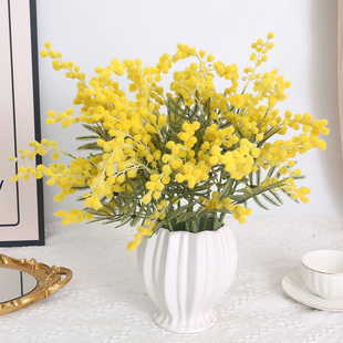 合欢花把束 塑料假花金摆件相思豆家居 毛绒仿真花 装饰 软装婚庆