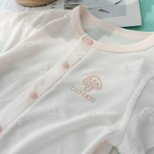 婴儿短袖小开衫薄款透气莫代尔t恤开襟无骨空调男女宝宝半袖上衣