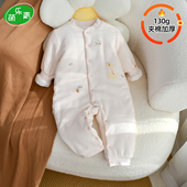 宝宝连体衣冬加厚夹棉保暖抱抱服睡袋哈衣婴幼儿爬爬服冬装 外出服