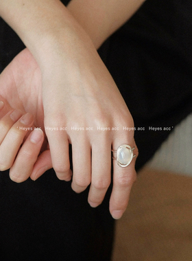 Heyes Acc！设计师款白玛瑙双层开口戒指简约Ins风重工-925银